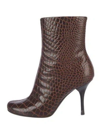 Pre-owned Giuseppe Zanotti Leather Animal Print Boots In Brown