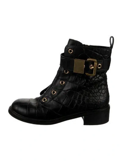 Pre-owned Giuseppe Zanotti Leather Animal Print Combat Boots In Black