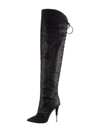 Pre-owned Giuseppe Zanotti Leather Animal Print Lace-up Boots In Black