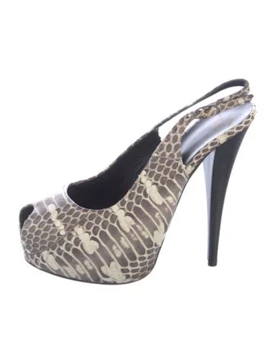 Pre-owned Giuseppe Zanotti Leather Animal Print Slingback Pumps In Grey/neutrals