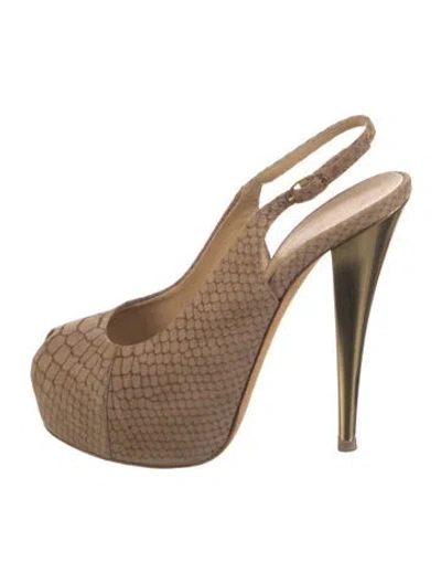 Pre-owned Giuseppe Zanotti Leather Animal Print Slingback Pumps In Neutral