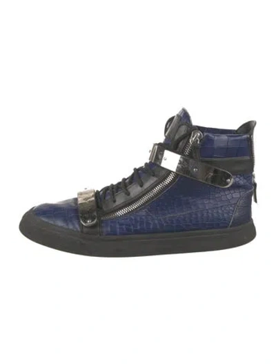 Pre-owned Giuseppe Zanotti Leather Animal Print Sneakers In Black/blue