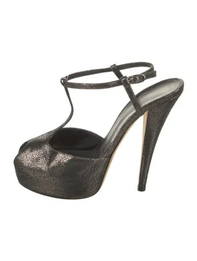 Pre-owned Giuseppe Zanotti Leather Animal Print T-strap Pumps In Silver