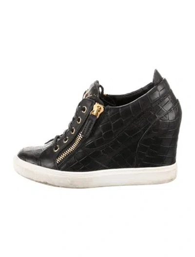 Pre-owned Giuseppe Zanotti Leather Animal Print Wedge Sneakers In Multi
