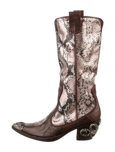 Pre-owned Giuseppe Zanotti Leather Animal Print Western Boots In Brown/metallic
