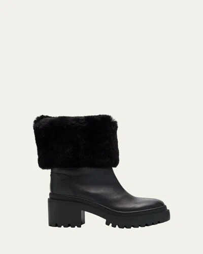 GIUSEPPE ZANOTTI LEATHER ANKLE BOOTS WITH SHEARLING CUFF