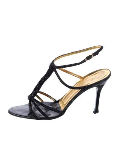 Pre-owned Giuseppe Zanotti Leather Beaded Accents T-strap Sandals In Black