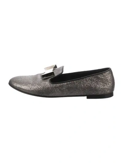 Pre-owned Giuseppe Zanotti Leather Bow Accents Loafers In Silver