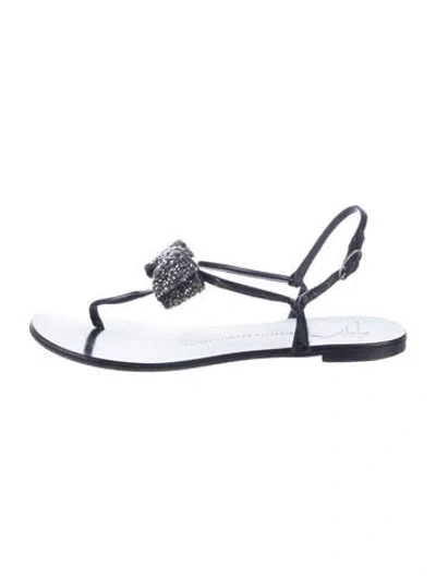 Pre-owned Giuseppe Zanotti Leather Bow Accents Sandals In Blue