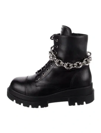 Pre-owned Giuseppe Zanotti Leather Chain-link Accents Combat Boots In Black