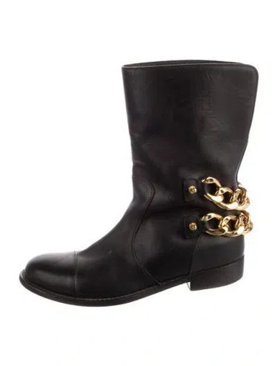 Pre-owned Giuseppe Zanotti Leather Chain-link Accents Moto Boots In Black