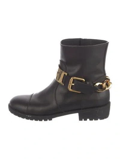 Pre-owned Giuseppe Zanotti Leather Chain-link Accents Moto Boots In Black