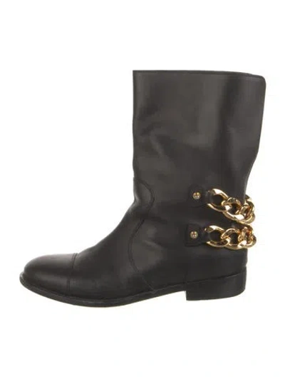 Pre-owned Giuseppe Zanotti Leather Chain-link Accents Moto Boots In Black