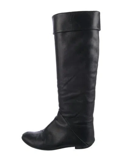 Pre-owned Giuseppe Zanotti Leather Chain-link Accents Riding Boots In Black