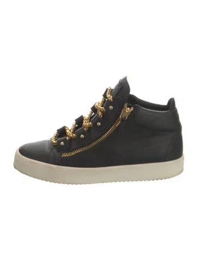 Pre-owned Giuseppe Zanotti Leather Chain-link Accents Sneakers In Black