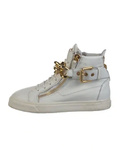 Pre-owned Giuseppe Zanotti Leather Chain-link Accents Wedge Sneakers In White