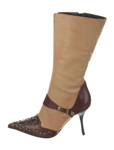 Pre-owned Giuseppe Zanotti Leather Colorblock Pattern Boots In Neutrals