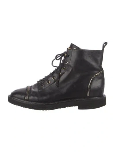 Pre-owned Giuseppe Zanotti Leather Colorblock Pattern Combat Boots In Black