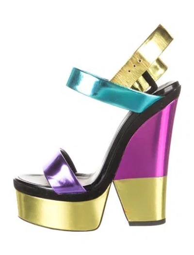 Pre-owned Giuseppe Zanotti Leather Colorblock Pattern Sandals In Multi