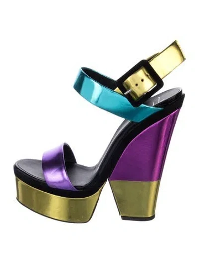 Pre-owned Giuseppe Zanotti Leather Colorblock Pattern Sandals In Purple