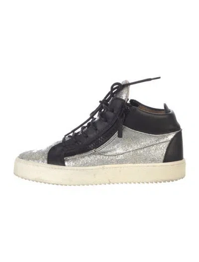 Pre-owned Giuseppe Zanotti Leather Colorblock Pattern Sneakers In Silver