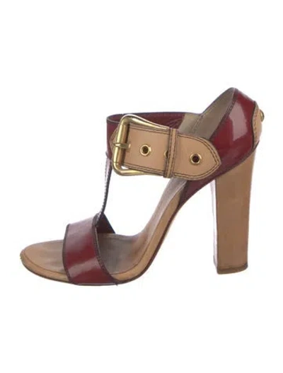 Pre-owned Giuseppe Zanotti Leather Colorblock Pattern T-strap Sandals In Red