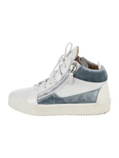 Pre-owned Giuseppe Zanotti Leather Colorblock Pattern Wedge Sneakers In Blue