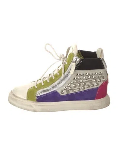 Pre-owned Giuseppe Zanotti Leather Colorblock Pattern Wedge Sneakers In White