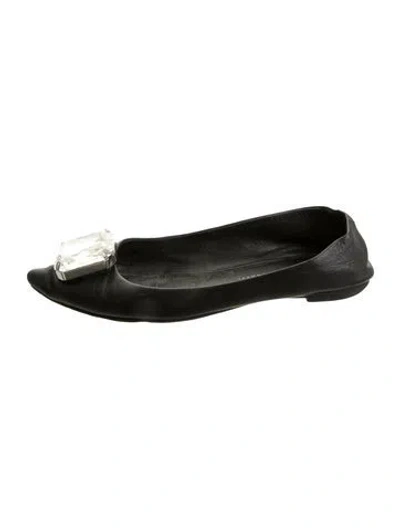 Pre-owned Giuseppe Zanotti Leather Crystal Embellishments Ballet Flats In Green