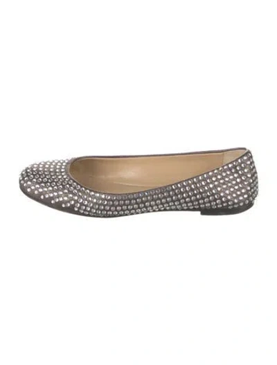 Pre-owned Giuseppe Zanotti Leather Crystal Embellishments Ballet Flats In Grey/metallic