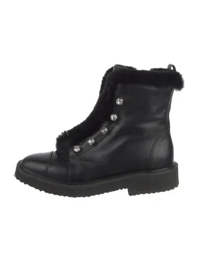 Pre-owned Giuseppe Zanotti Leather Crystal Embellishments Combat Boots In Black