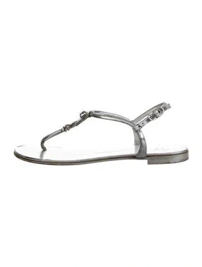 Pre-owned Giuseppe Zanotti Leather Crystal Embellishments Flats In Grey