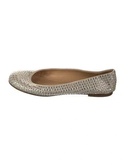 Pre-owned Giuseppe Zanotti Leather Crystal Embellishments Flats In Neutral