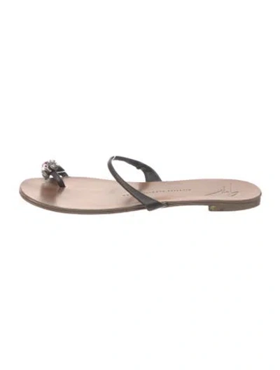 Pre-owned Giuseppe Zanotti Leather Crystal Embellishments Flip Flops In Black