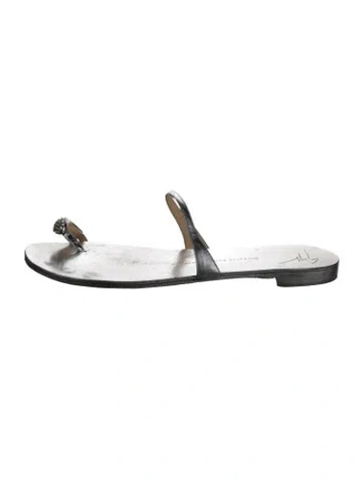 Pre-owned Giuseppe Zanotti Leather Crystal Embellishments Flip Flops In Black