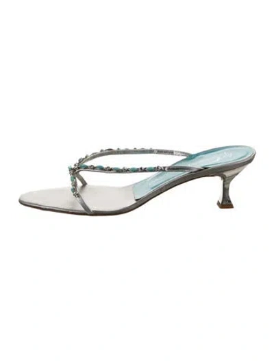 Pre-owned Giuseppe Zanotti Leather Crystal Embellishments Flip Flops In Blue