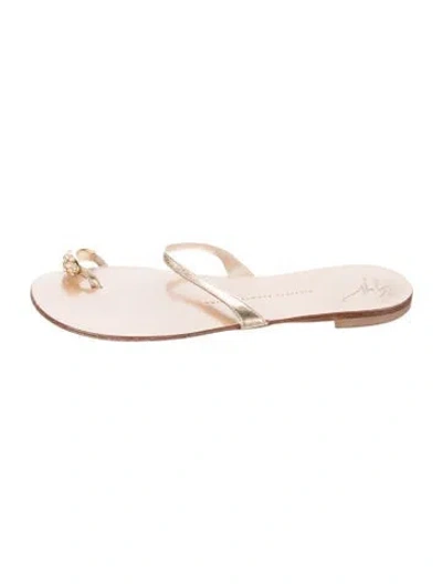 Pre-owned Giuseppe Zanotti Leather Crystal Embellishments Flip Flops In Neutrals