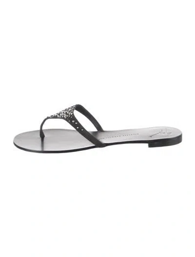 Pre-owned Giuseppe Zanotti Leather Crystal Embellishments In Grey