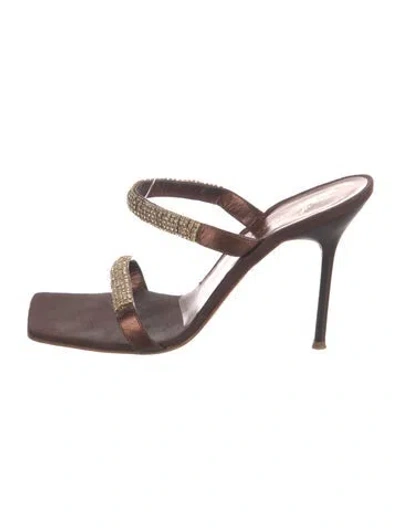 Pre-owned Giuseppe Zanotti Leather Crystal Embellishments Sandals In Brown