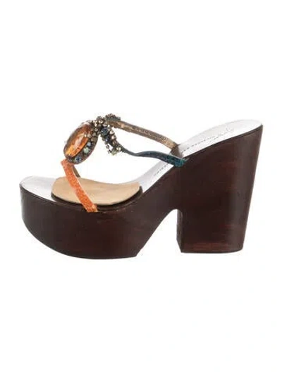 Pre-owned Giuseppe Zanotti Leather Crystal Embellishments Sandals In Brown