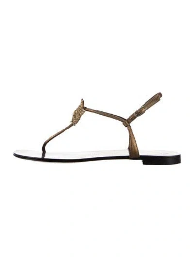 Pre-owned Giuseppe Zanotti Leather Crystal Embellishments Sandals In Brown/gold