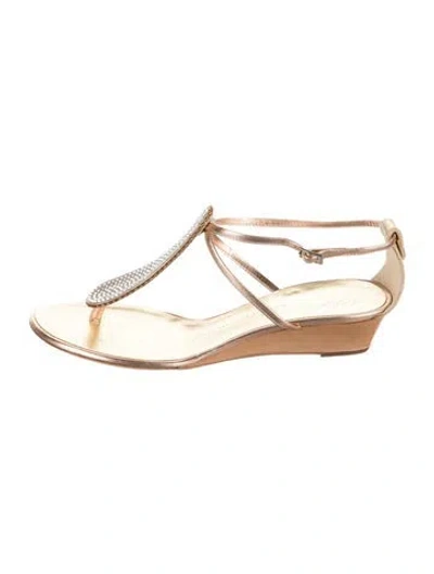 Pre-owned Giuseppe Zanotti Leather Crystal Embellishments Sandals In Gold/metallic