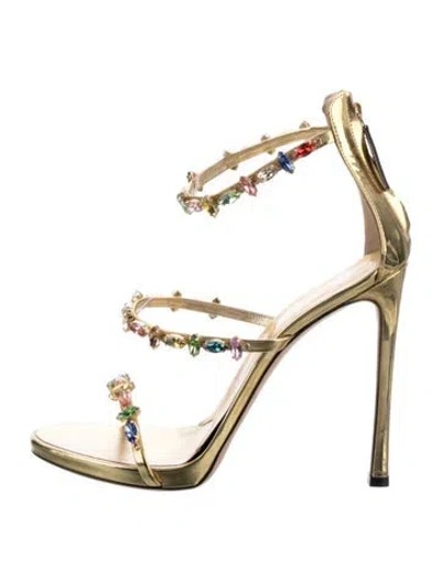 Pre-owned Giuseppe Zanotti Leather Crystal Embellishments Sandals In Gold/metallic