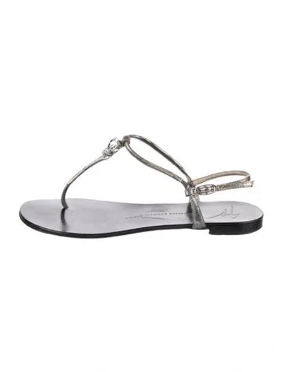 Pre-owned Giuseppe Zanotti Leather Crystal Embellishments Sandals In Gray