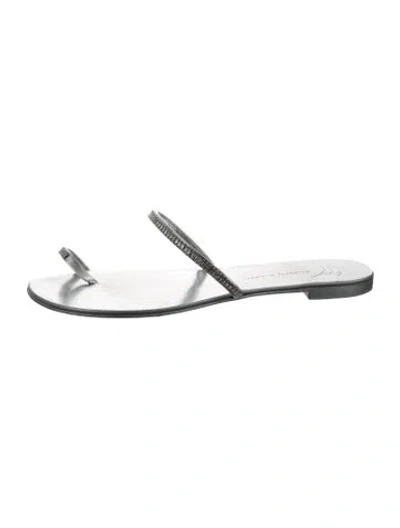 Pre-owned Giuseppe Zanotti Leather Crystal Embellishments Sandals In Metallic/silver