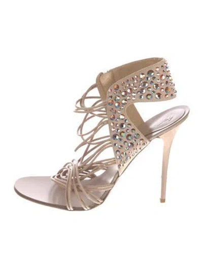 Pre-owned Giuseppe Zanotti Leather Crystal Embellishments Sandals In Neutral