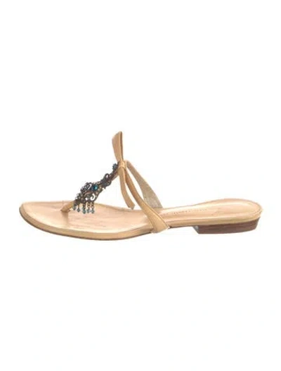 Pre-owned Giuseppe Zanotti Leather Crystal Embellishments Sandals In Neutral
