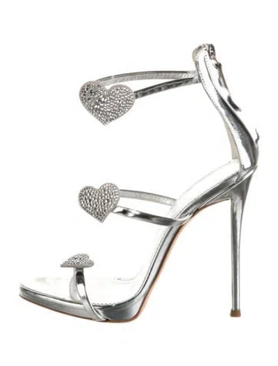 Pre-owned Giuseppe Zanotti Leather Crystal Embellishments Sandals In Silver