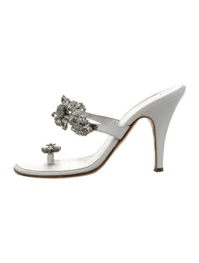 Pre-owned Giuseppe Zanotti Leather Crystal Embellishments Sandals In White