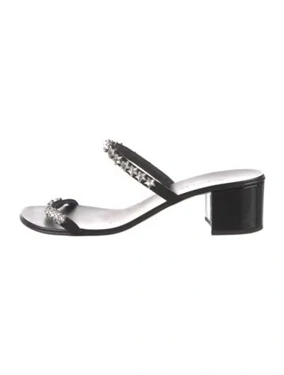 Pre-owned Giuseppe Zanotti Leather Crystal Embellishments Slides In Black